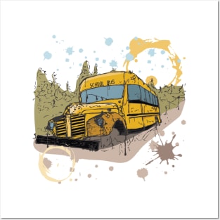 Abandoned school bus watercolor sketch Posters and Art